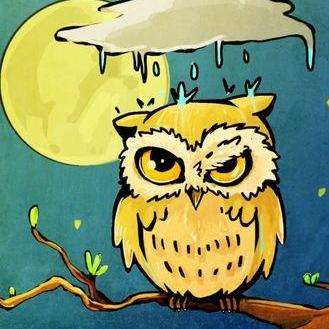 An illustration of a wet owl